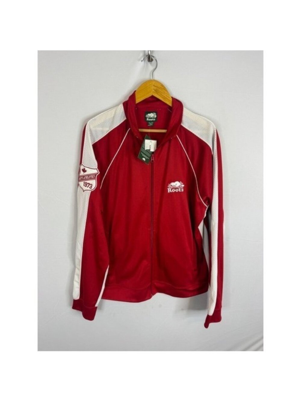 NWT VIntage 90s Roots Canada Day Double Knit Track Jacket Mens XL Red White Zip